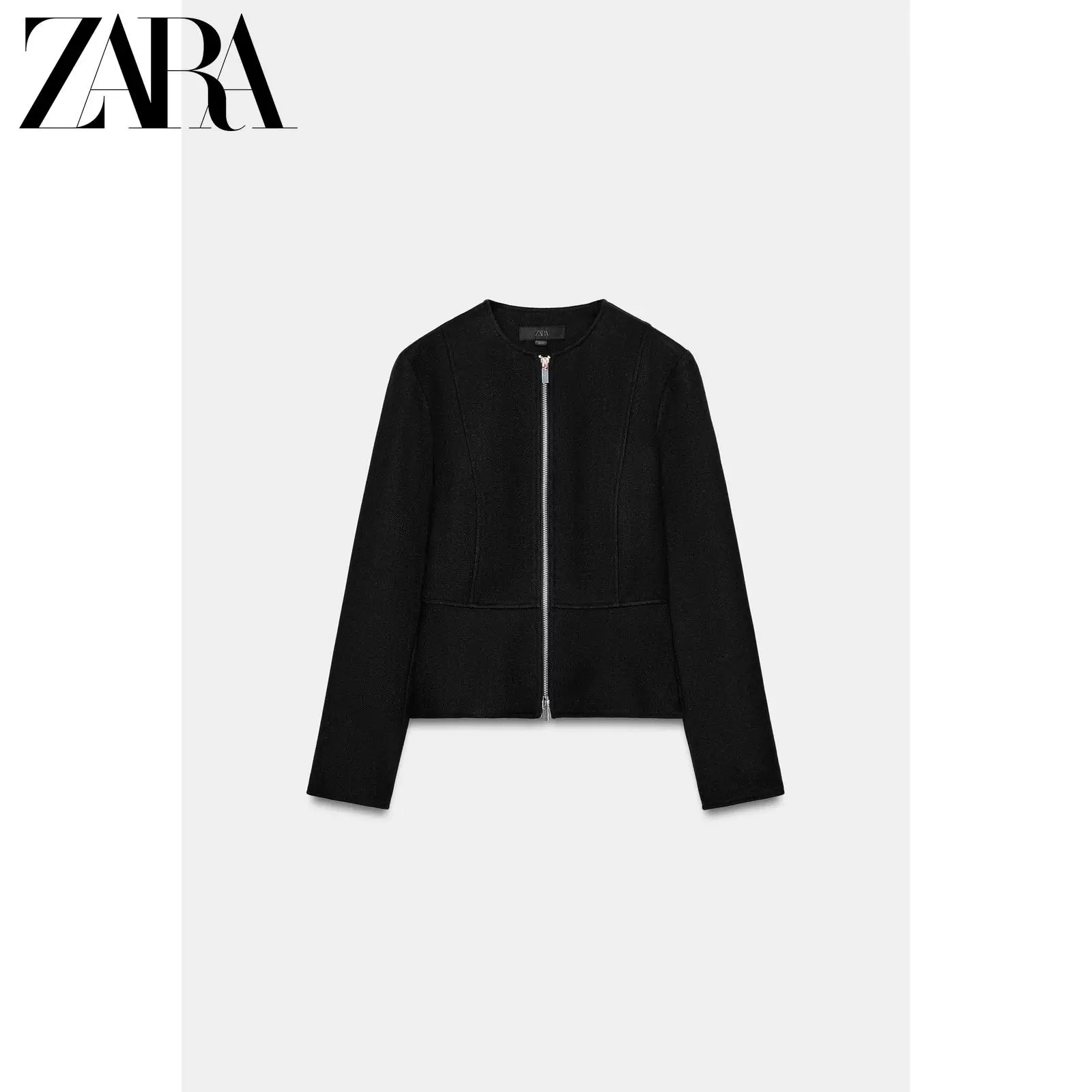 ZARA 2026 весна-лето новое прибытие женская куртка с длинным рукавом круглым вырезом и молнией, 4968226 800