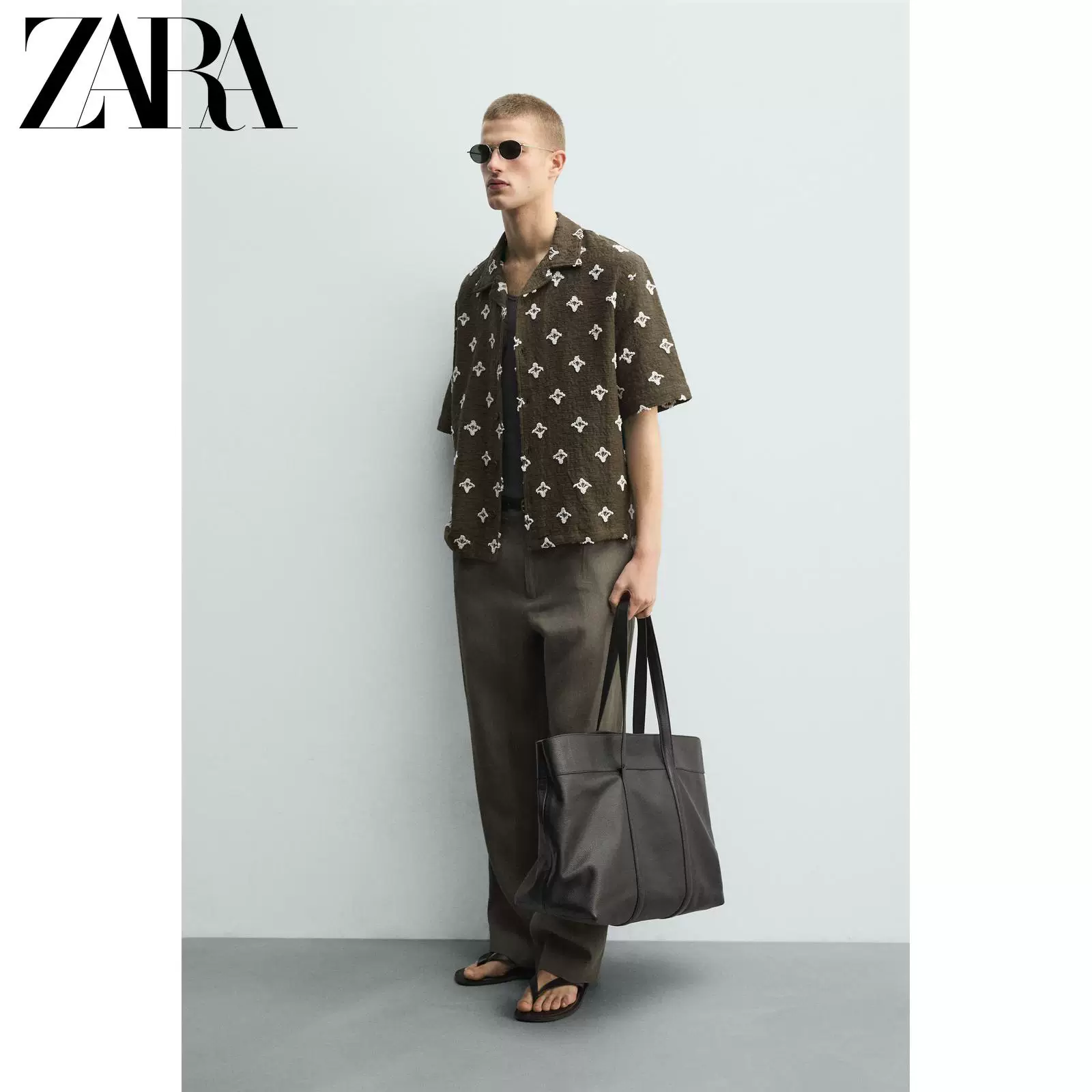 ZARA 2026 весна-лето новые мужские свободные рубашки с повсеместным принтом крестовидный рисунок короткий рукав 2878378 507
