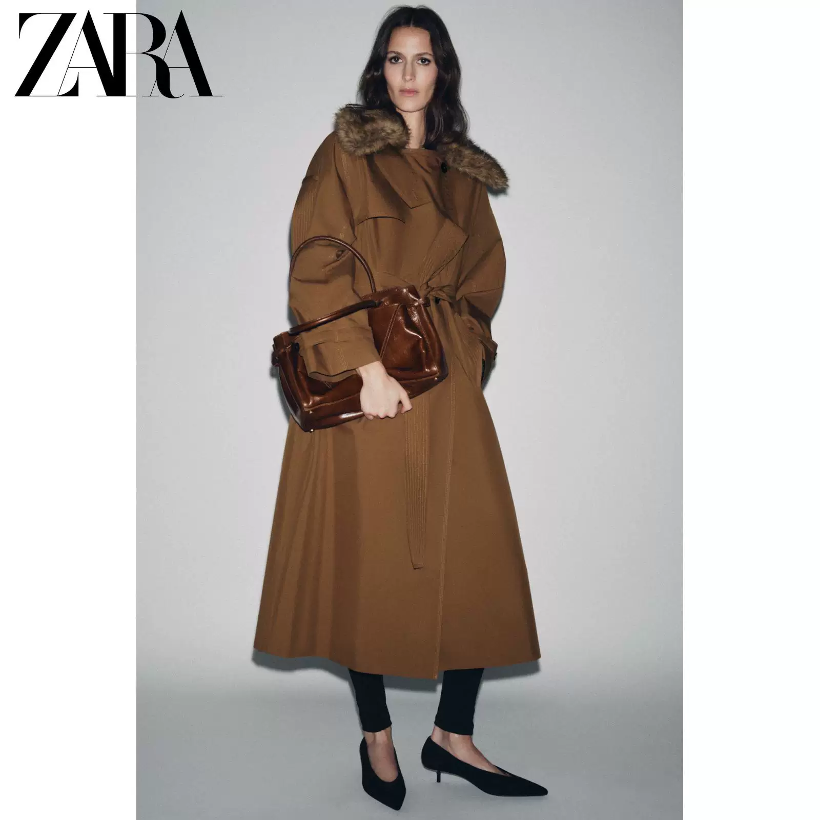 ZARA 2025 зима новые продукты женские туфли черный замша кошачья пятка носок мюли 1240710 800