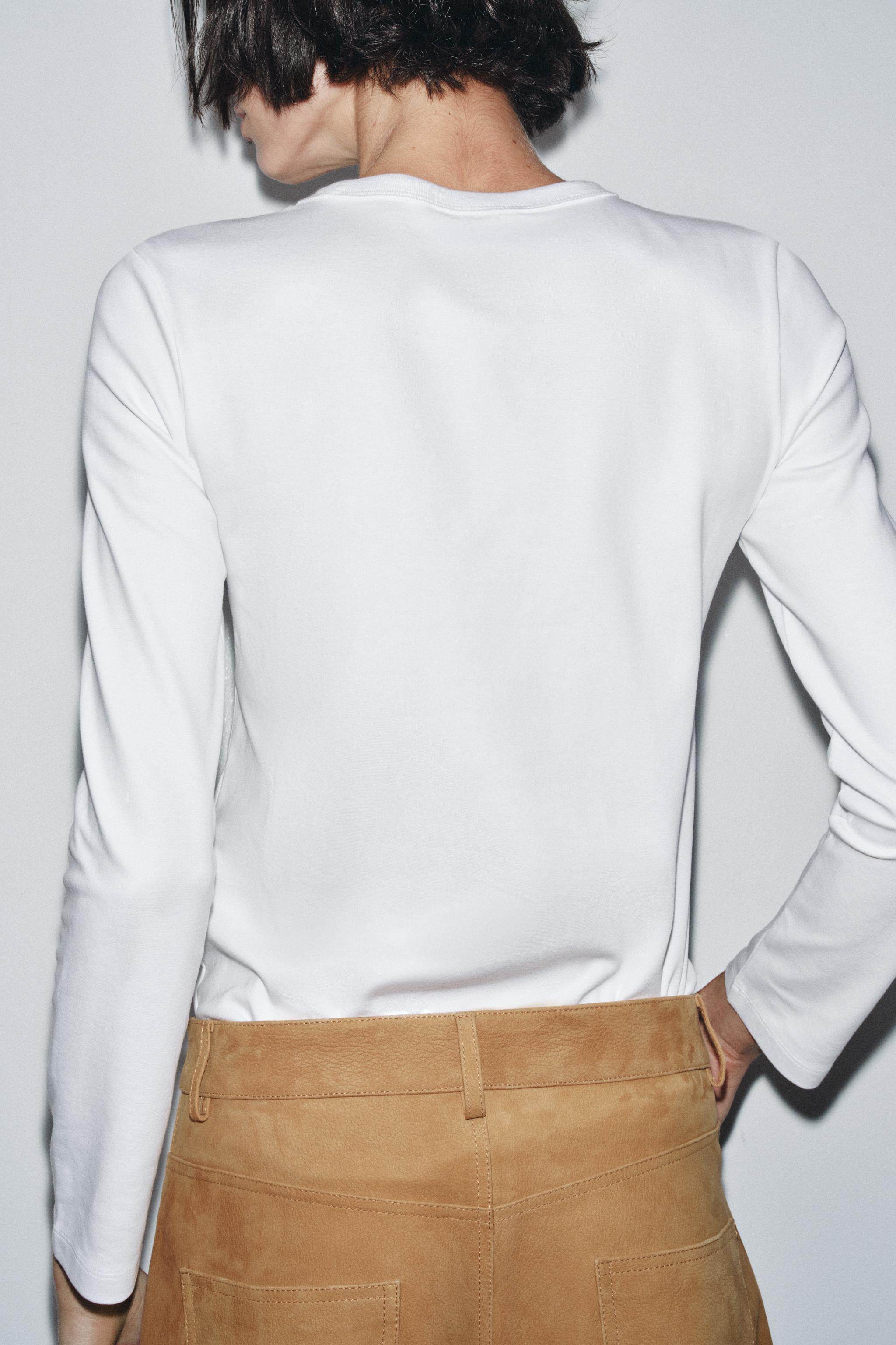 ZARA 2025 зимний осенний новинка женщины круглый вырез твердый случайный Взаимная блокировка длинный рукав Футболка 4174660 