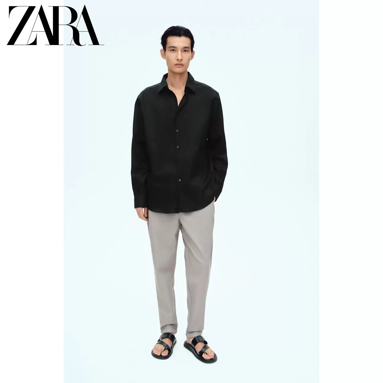 ZARA Черная рубашка, узкий крой