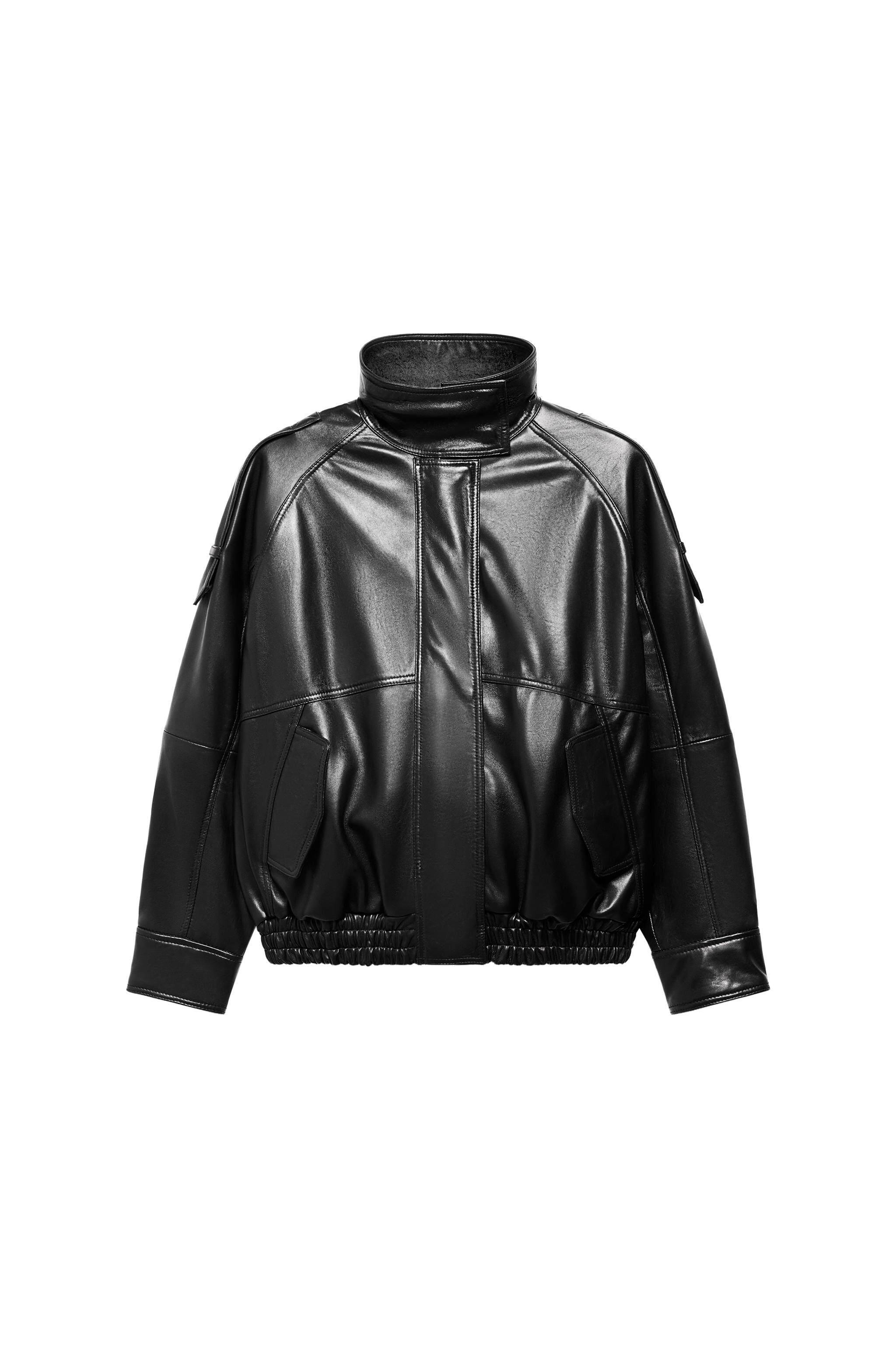 Кожаная куртка zara2026春夏新品 女装 zw 系列长袖高领纯皮革外套 5479241 800