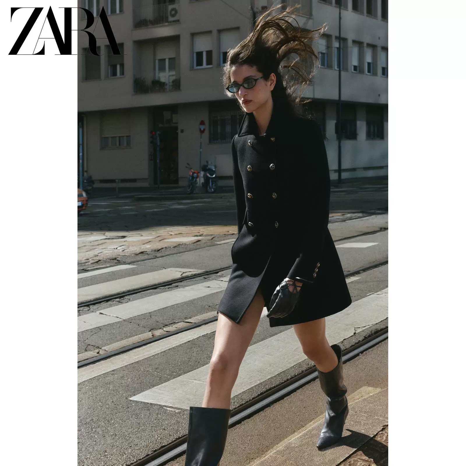 ZARA 2025 Осенний новый поступление Женская шерсть смесовая двойной ряд короткий пиджак 8473107 800