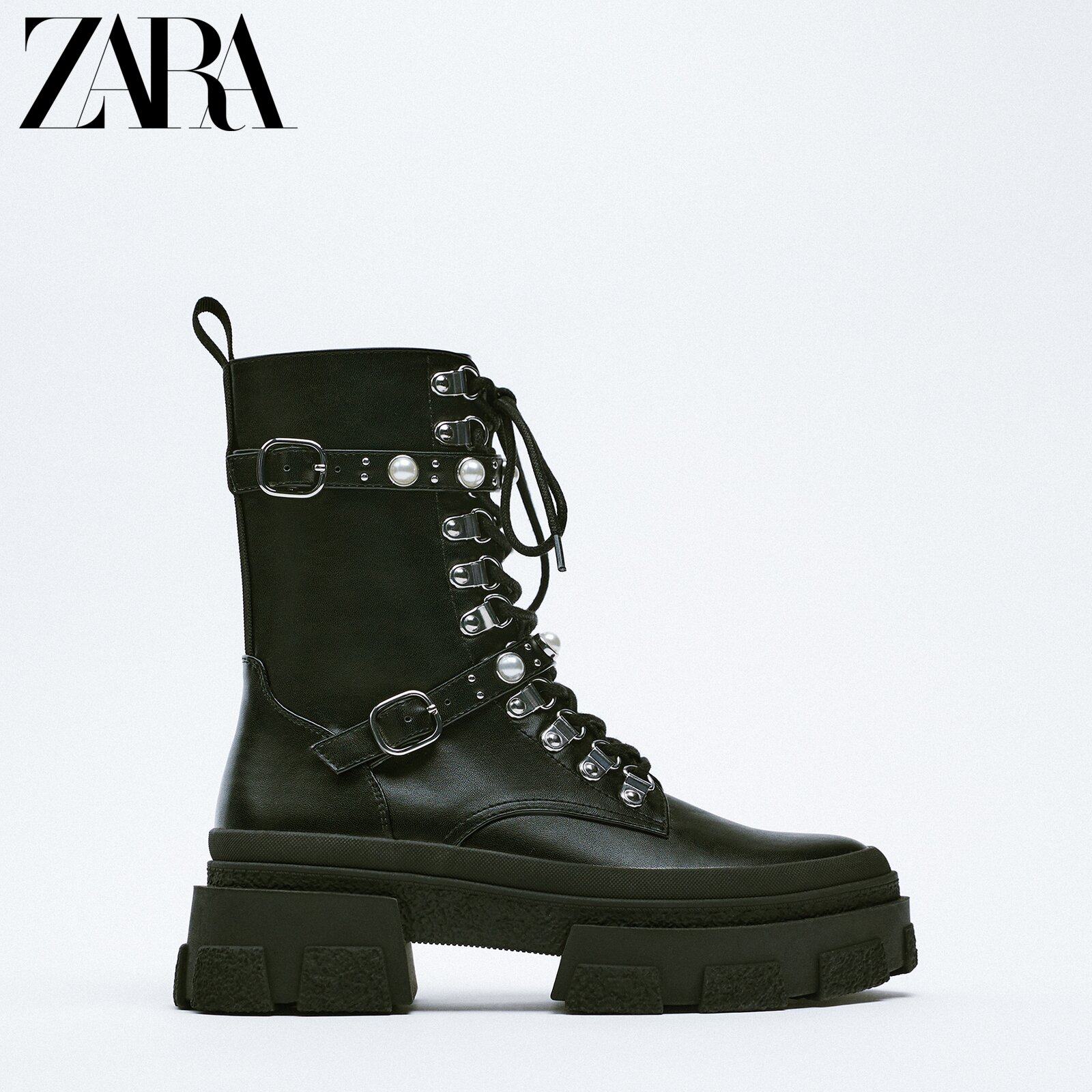ZARA Early Spring New Products Women's Shoes Black Balls Accessories Thick Underlann Gear Shoes Martin boots 2867810040