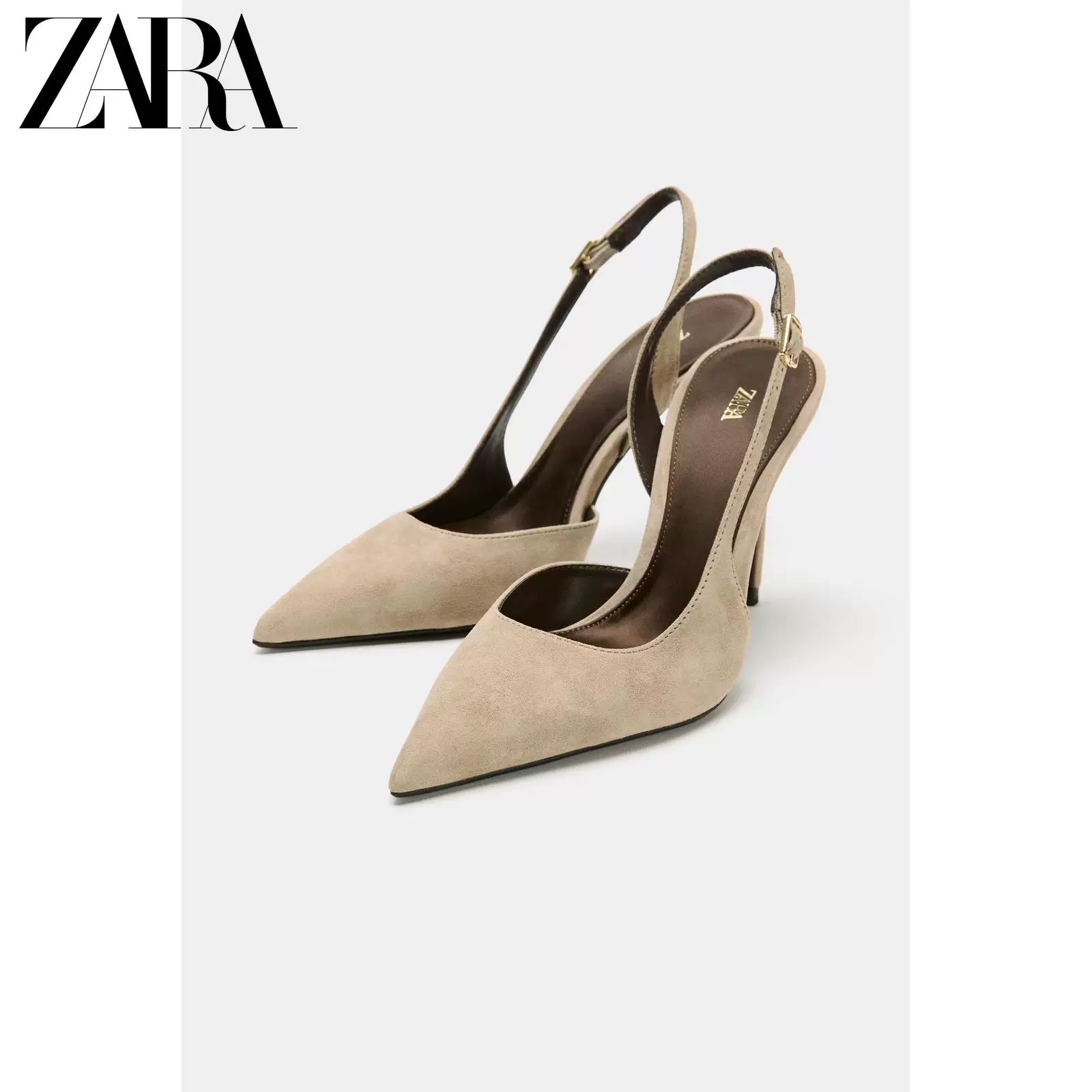 ZARA 2026 весна-лето новые товары женские туфли асимметричный замшевый туфли на пуговицу? нет slingback high heels с ремешком задние.