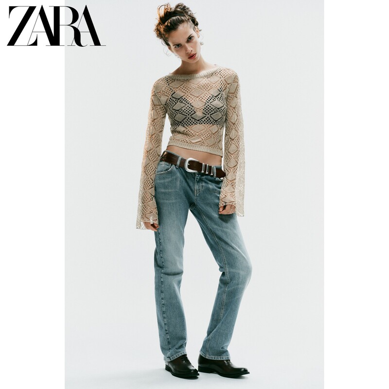 Zara2026 Early Autumn New Products Women's Long-Sleeved Round Neck Cut-Out Bell-Sleeved Casual Knitwear 3920661 303