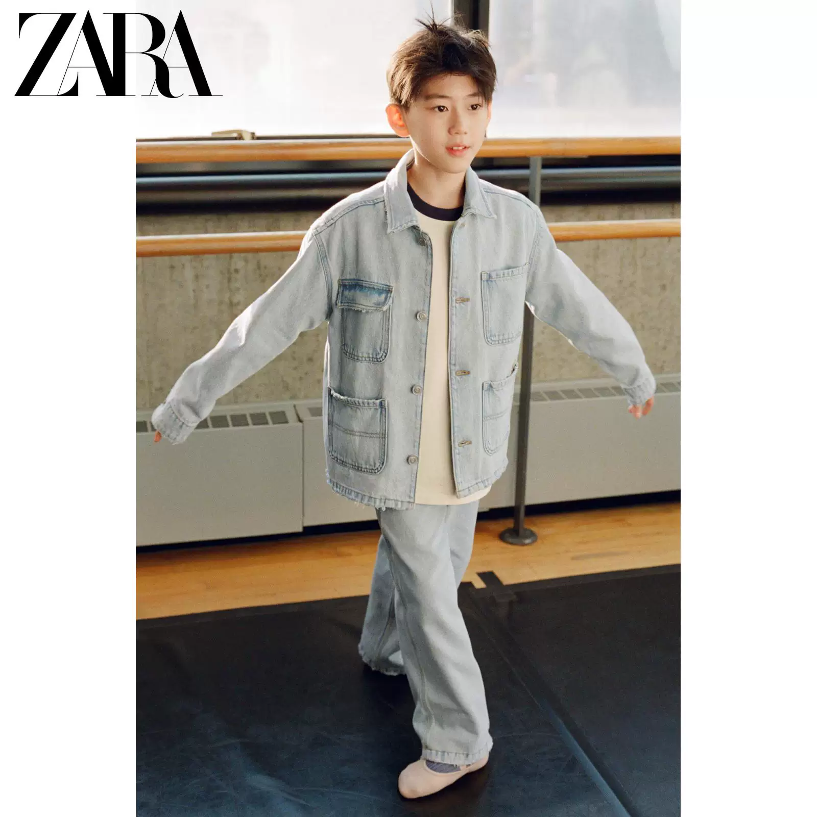 ZARA 2026 весна-лето новинки Детская одежда Мальчики Лейбл Рабочий стиль Повседневные джинсы 1630606 400