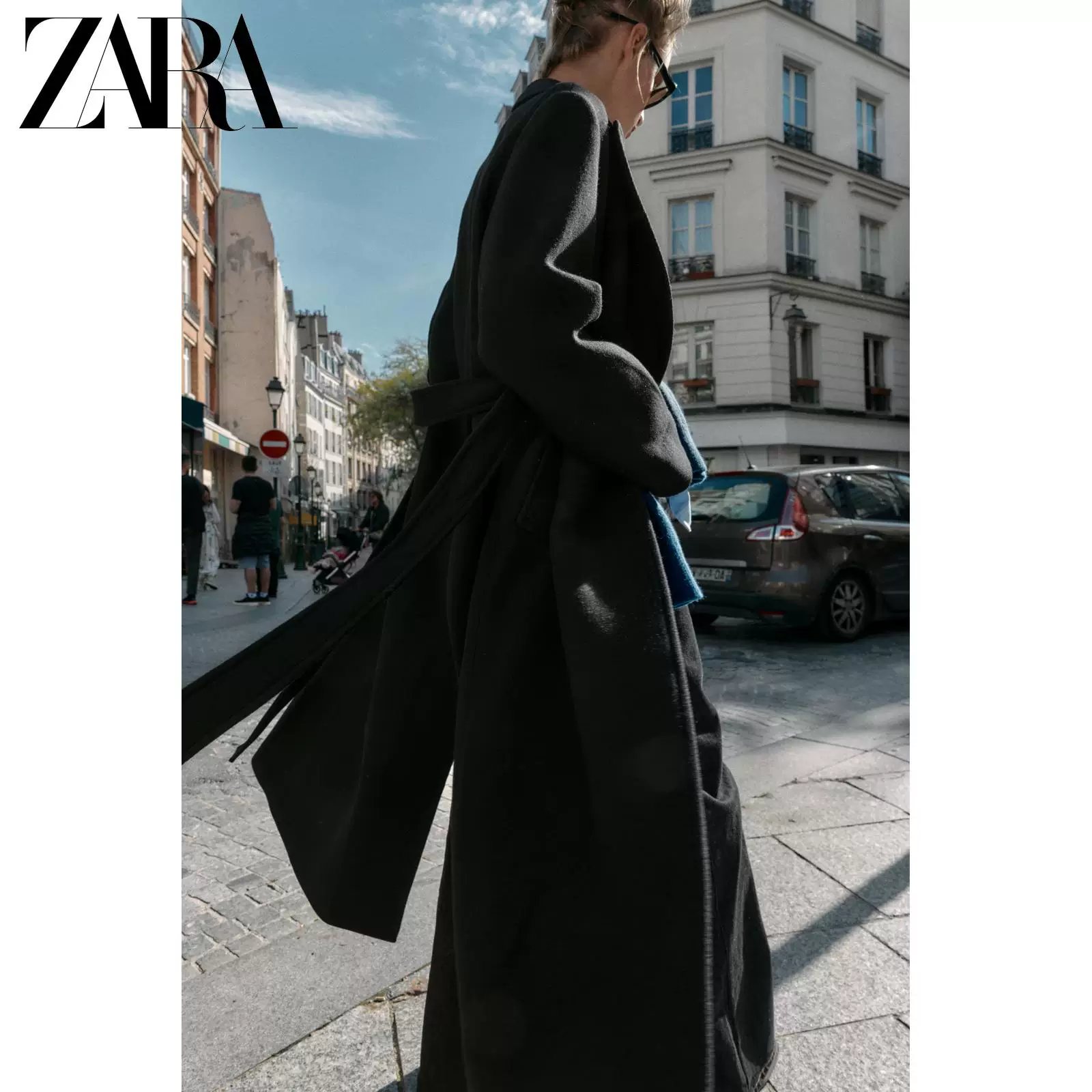 ZARA 2025 осень Новое поступление Женское длинное шерстяное пальто куртка с поясом 8471107 800