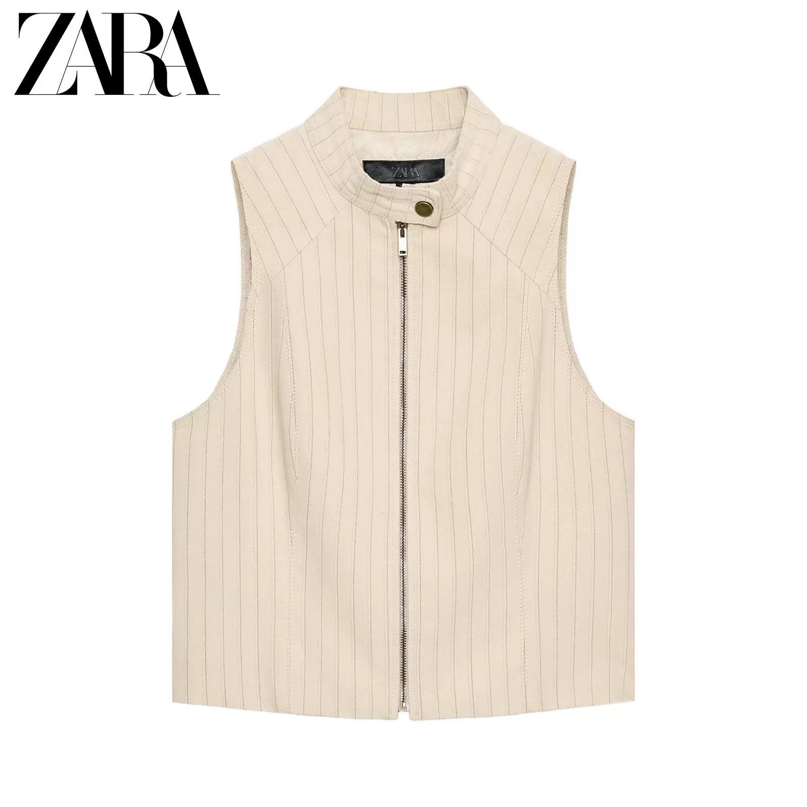 ZARA 2026 весна-лето новая коллекция TRF Женский безрукавник с воротником-стойкой молнией в полоску жилет 6929702 711