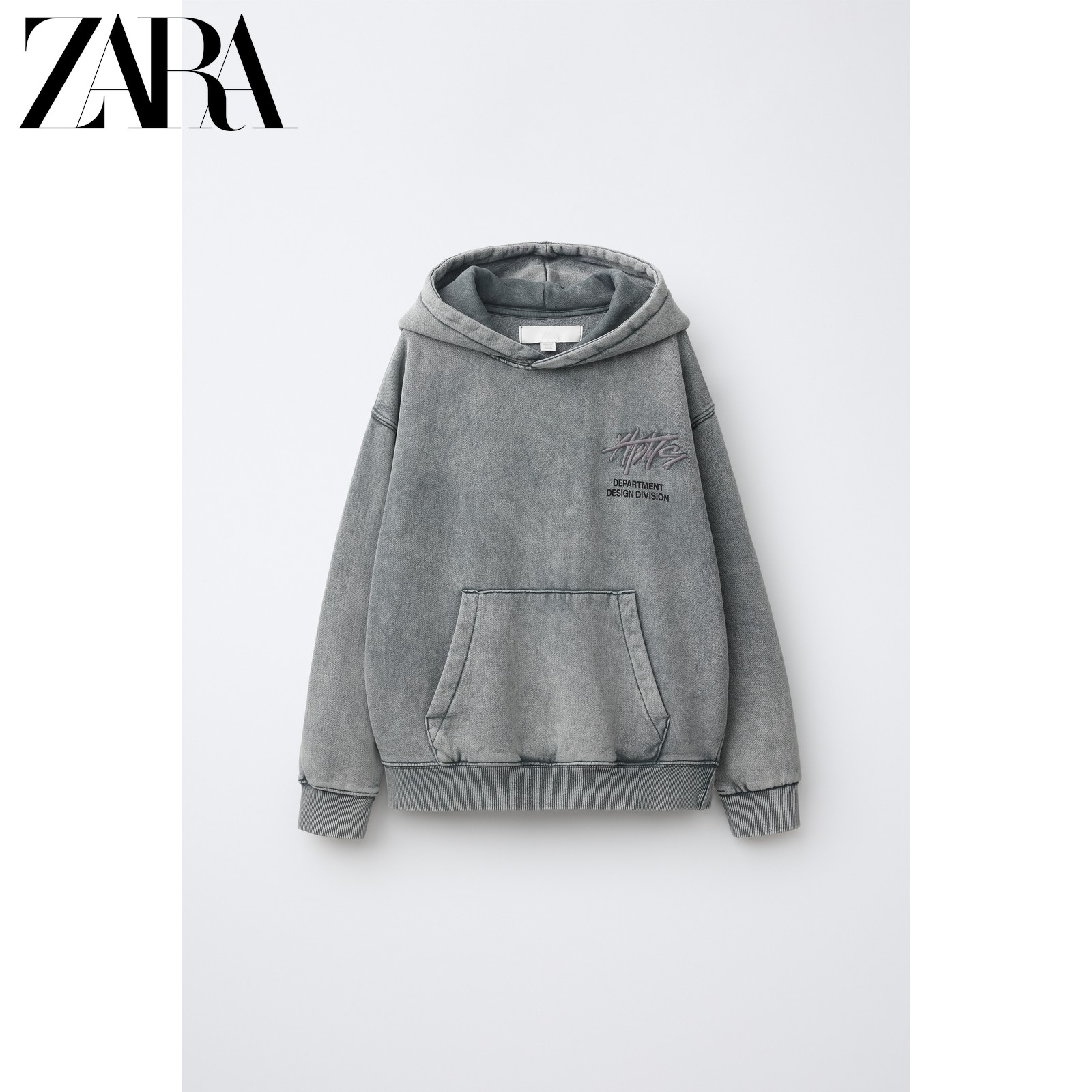 ZARA2026 ранняя осень, новая детская одежда, постиранный свитер с капюшоном для мальчиков и принтом 3854768 802 Изображение 1