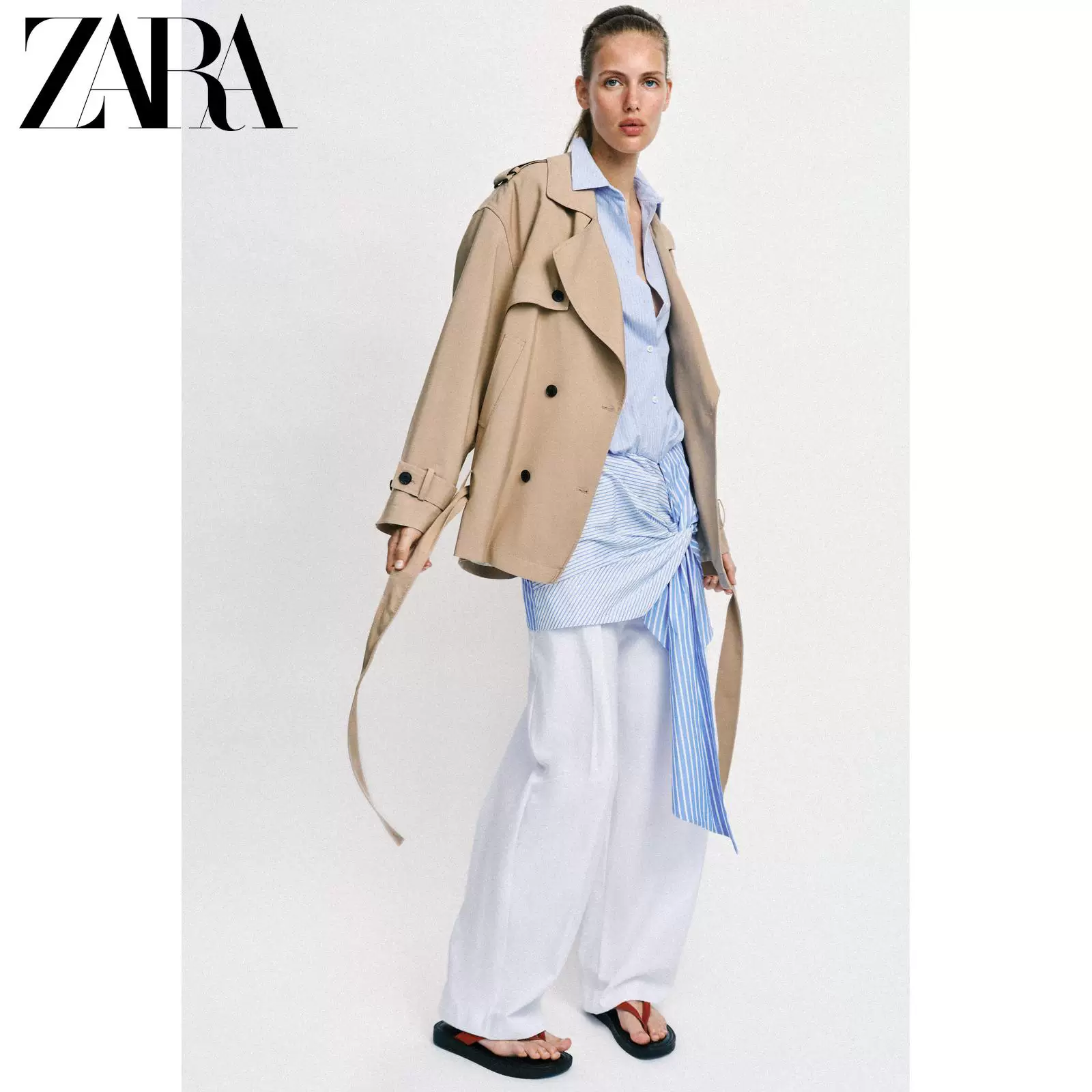 ZARA 2026 весна-лето Новинки женская длинная рукавов плащ переменной пояса куртка 2576530 743