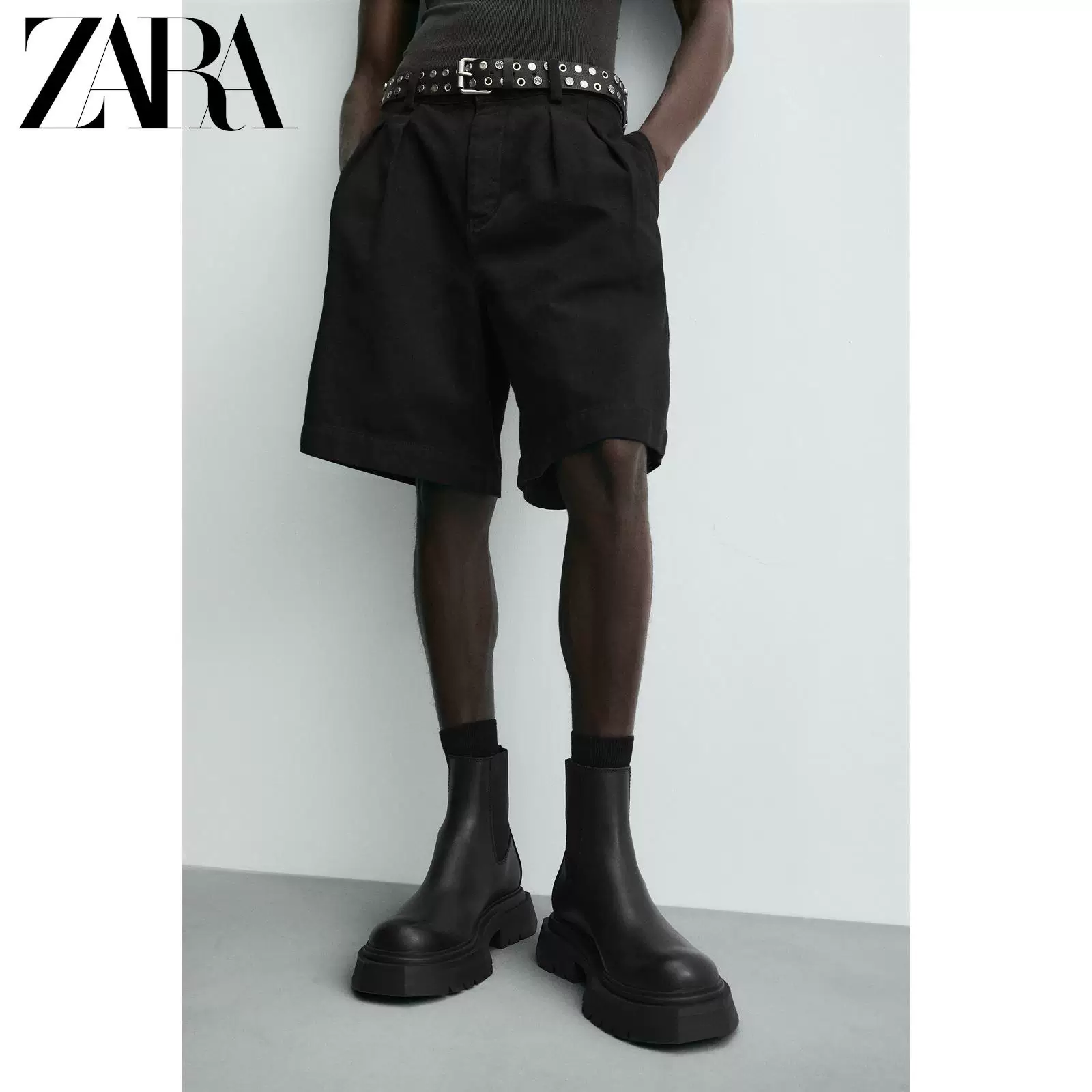 ZARA специальное предложение Мужские туфли Черные кожаные носок круглый мыж ботинки Chelsea 2008620 800