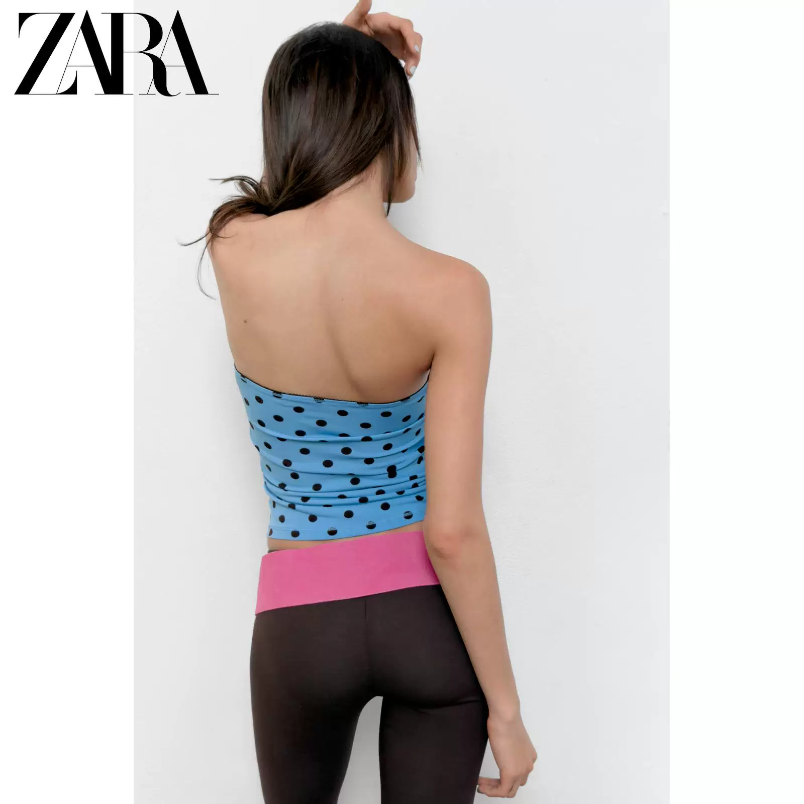 Топ на запах с открытыми плечами (ZARA) женский, прямой вырез, полиэстер и эластан, весна/лето