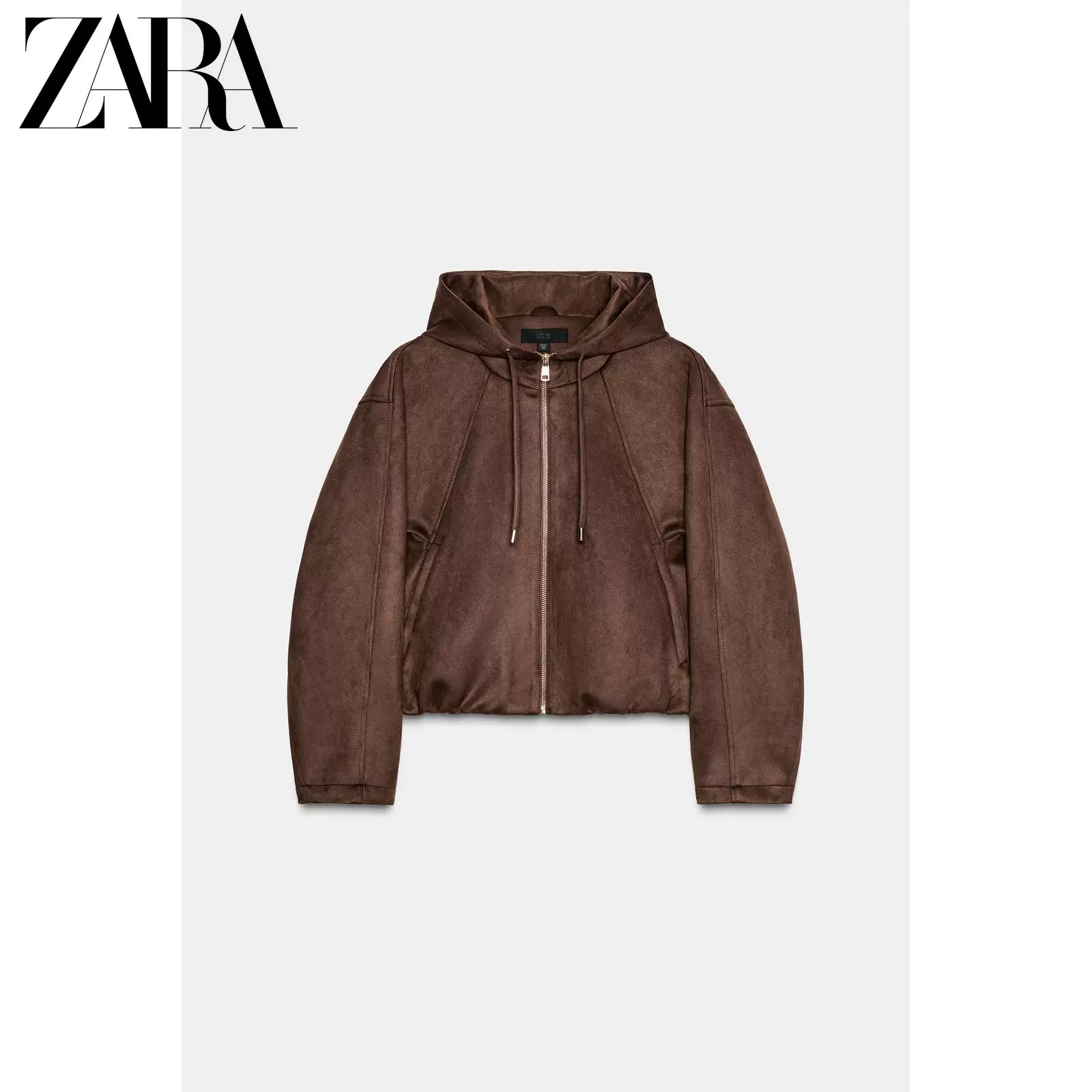 Женский замшевый текстурированный бомбер с капюшоном зимняя новинка ZARA 2025 6318801 700