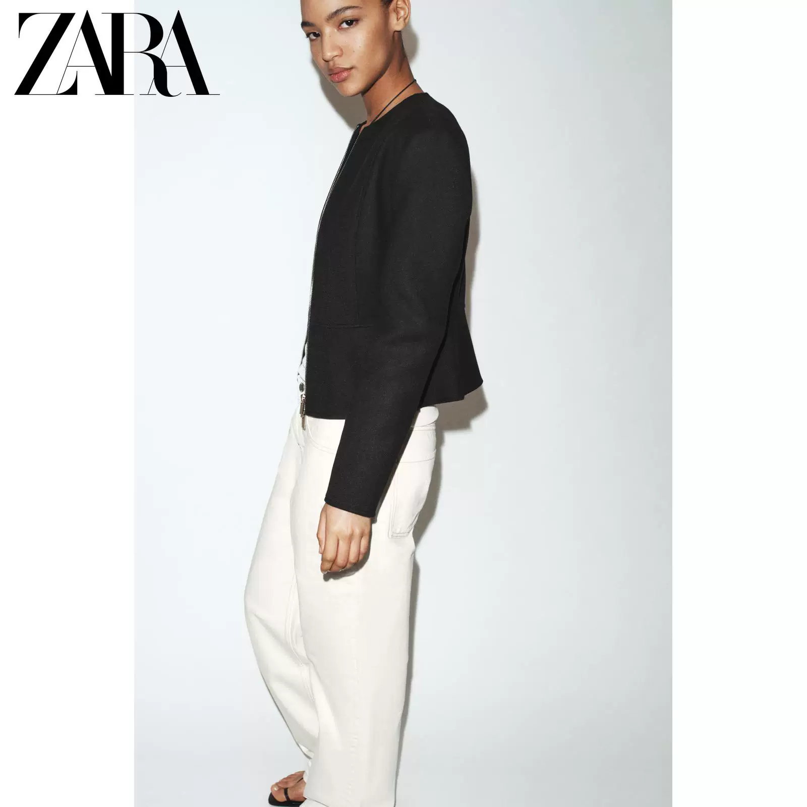 ZARA 2026 весна-лето новое прибытие женская куртка с длинным рукавом круглым вырезом и молнией, 4968226 800
