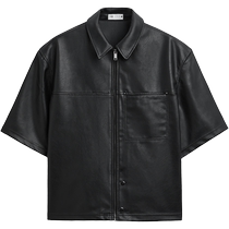 ZARA24 new summer products mens washed boxy fit imitation leather short-sleeved shirt jacket 5070401 800