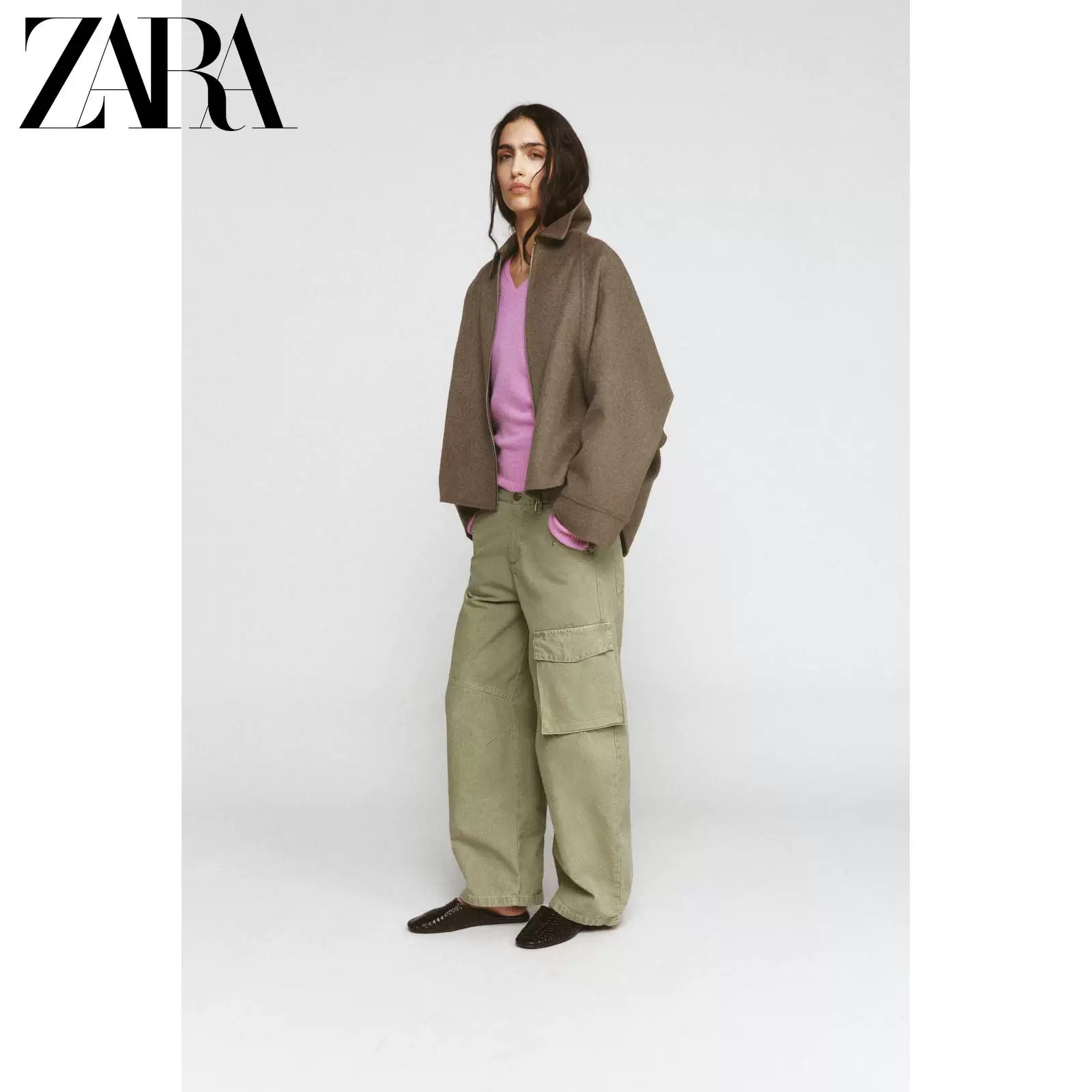 ZARA 2026 год весна-лето новые товары Женские ZW серия Лонгслив лацкан шерсть молния куртка 8491045 737