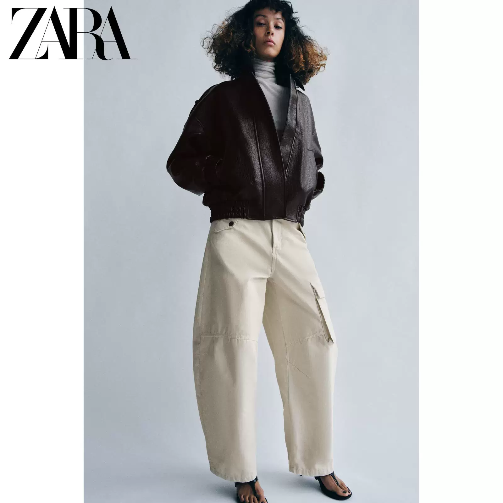 Бомбер (ZARA) серия ZW женский эффект кожи, покрытие PU, весна/лето