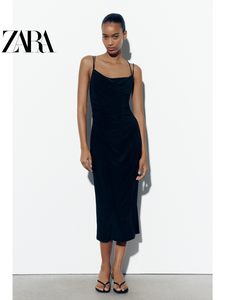 Zara summer new women's wear black pleated collar fine sling dress 1165134 800