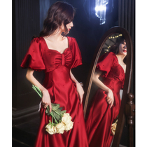 Toast service Bride wedding 2021 new wine red back casual dress thank you banquet evening dress dress women Autumn Long