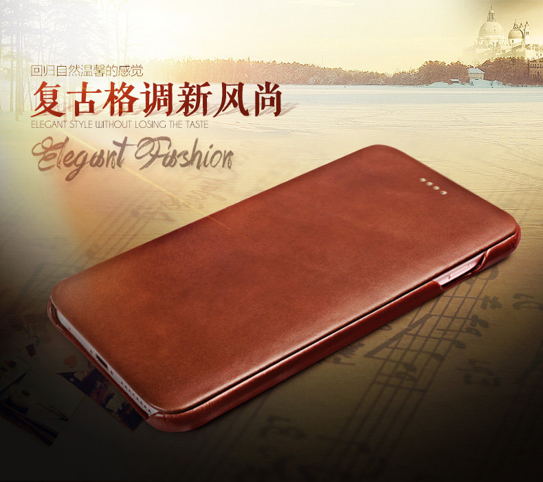iCarer Curved Edge Vintage Series Side Open Handmade Genuine Cowhide Leather Case Cover for Apple iPhone 6S Plus/6 Plus