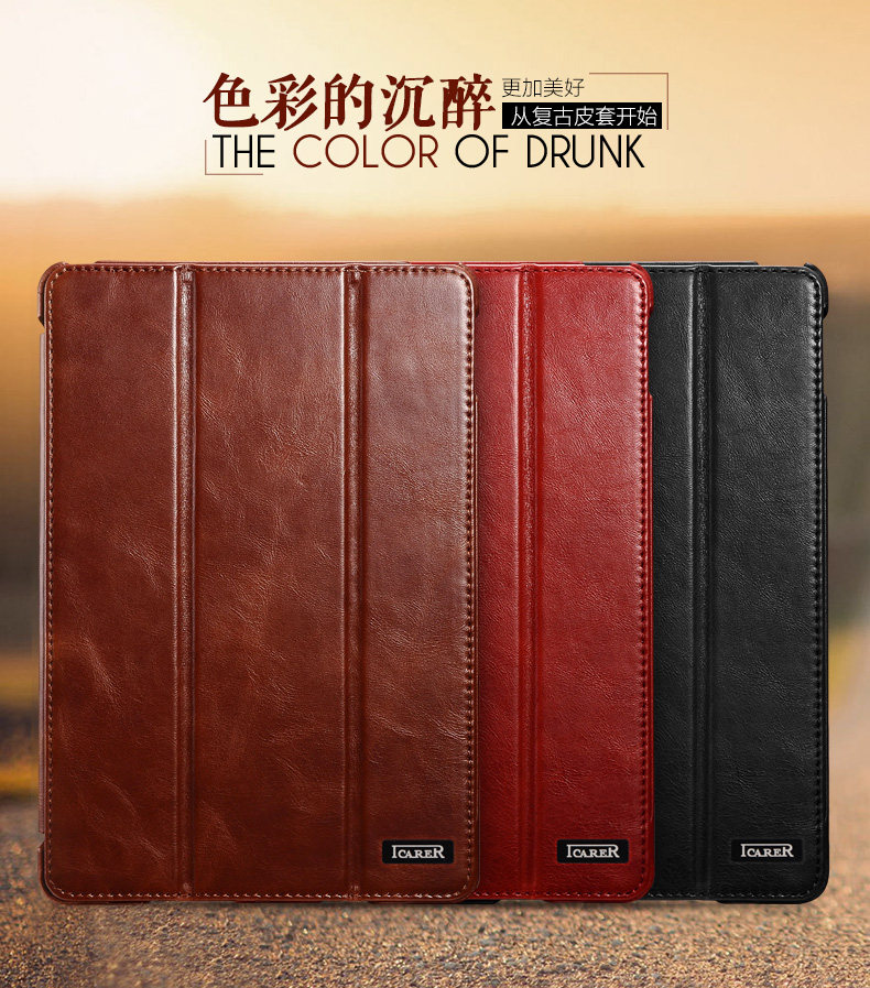 iCarer Vintage Series Smart Awakening Handmade Genuine Cowhide Leather Case Cover for Apple iPad mini 4