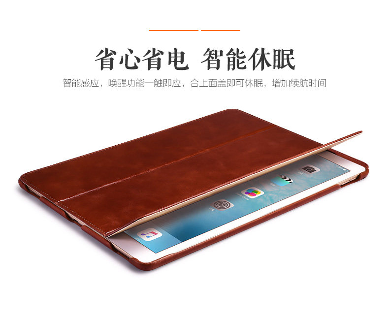 iCarer Vintage Series Smart Awakening Handmade Genuine Cowhide Leather Case Cover for Apple iPad Air 2/1