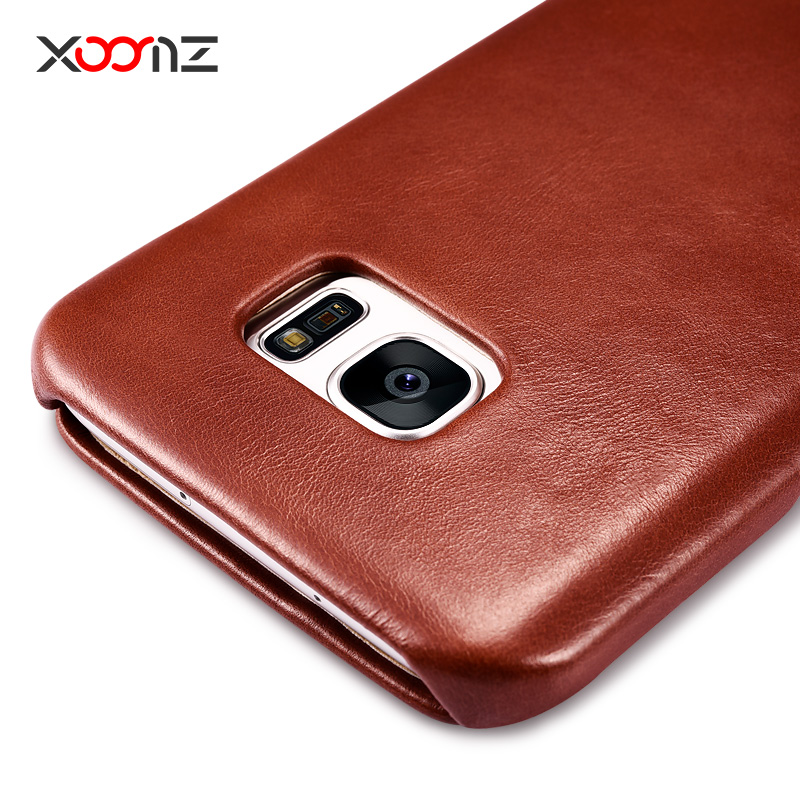 iCarer Curved Edge Vintage Series Side Open Handmade Genuine Cowhide Leather Case Cover for Samsung Galaxy S7 edge & S7