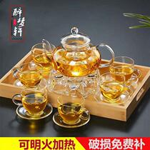 Flower teapot small base thickened heat-resistant glass candle fruit tea boiling tea transparent set heating and boiling water