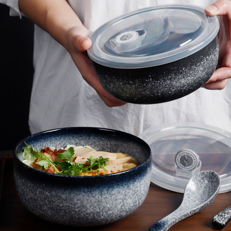 Korean-style bibimbap dormitory student light Japanese-style ceramic instant noodle bowl with lid bowl dormitory student single D