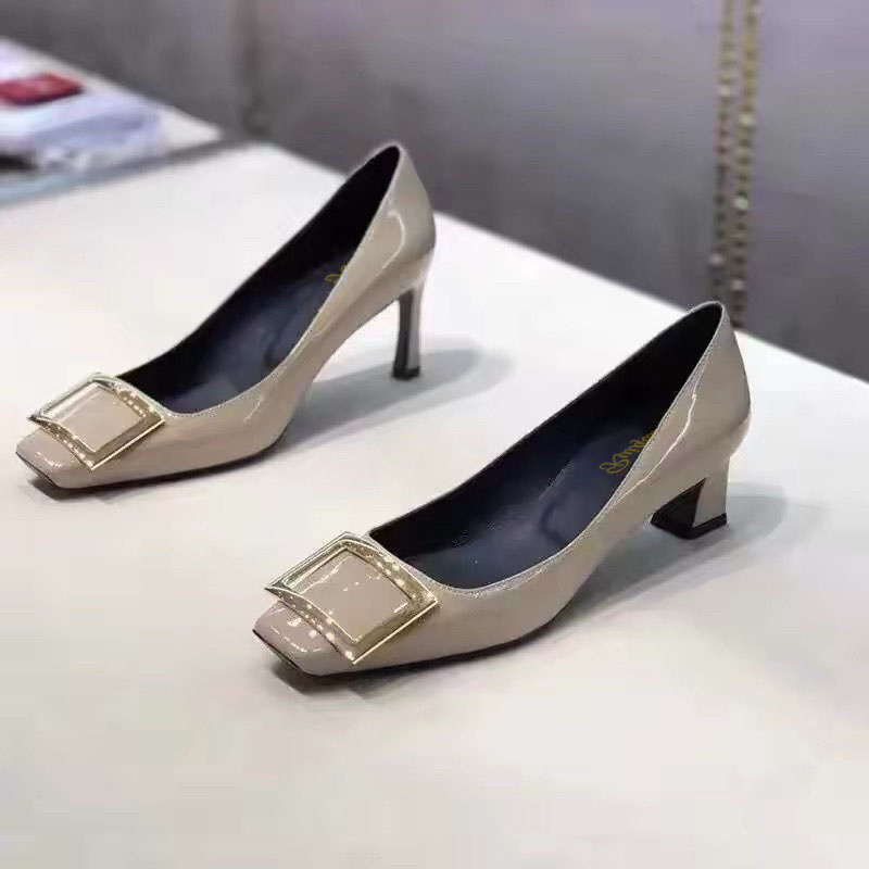 Banana Heel 2026 Square Buckle Chunky Heel Women's Mid-Heel Square Toe Commuting Patent Leather Versatile Nude High Heel Women's Wedding Shoes Banana Heel 2026 Square Buckle Chunky Heel Women's Mid-Heel Square Toe Commuting Patent Leather Versatile Nude High Heel Women's Wedding Shoes