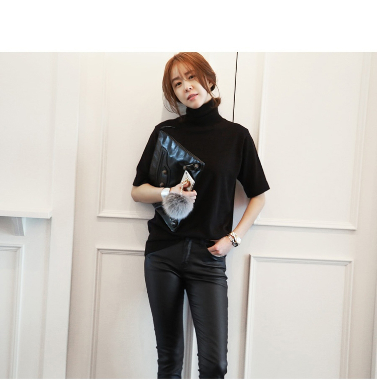 Mùa thu đông phiên bản mới của Hàn Quốc áo cổ cao rộng rộng tay áo năm điểm áo len mỏng tay áo sơ mi nữ sơ mi áo gile hàn