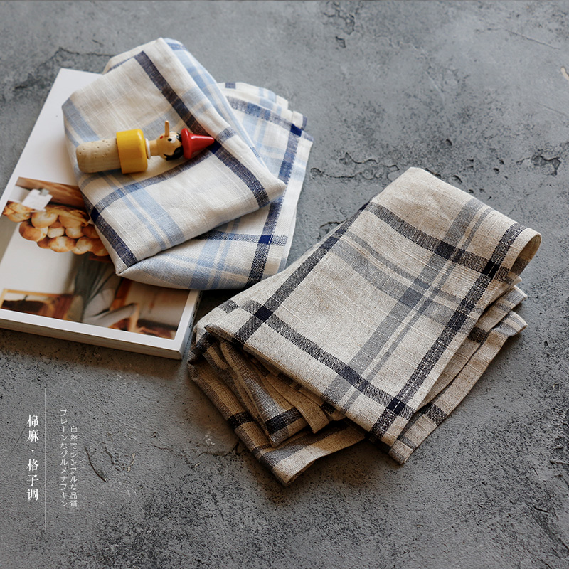 Bicolor hemp color grid cloth -- linen napkin tea towels heat insulation cushion towels plain texture gourmet photo background cloth