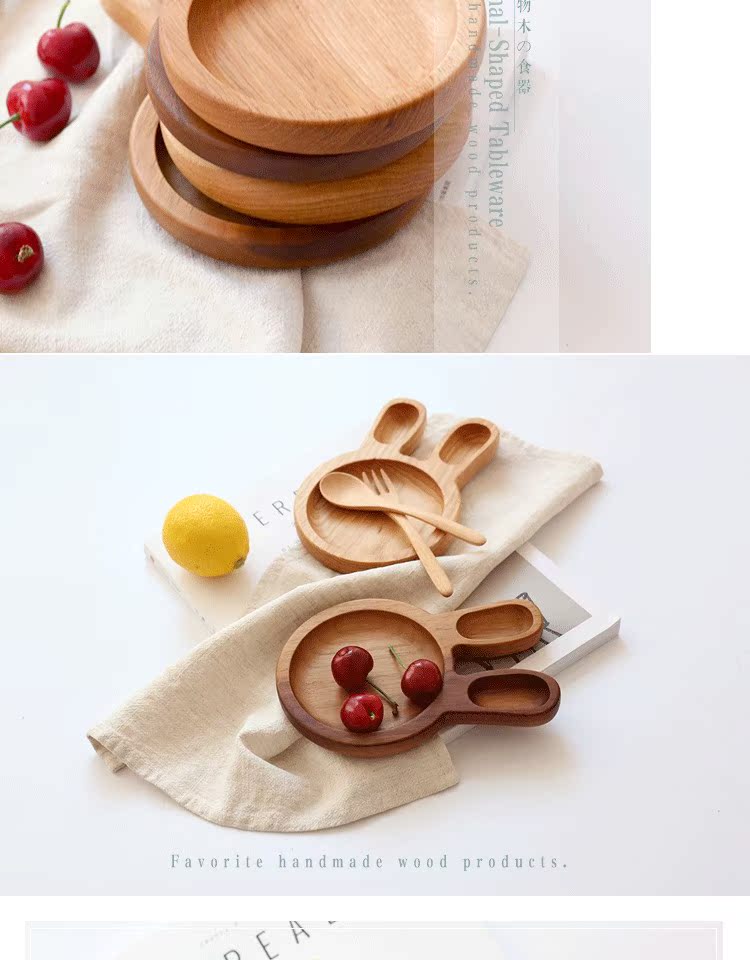 [Bunny gỗ tấm] tùy chỉnh độc quyền Toàn bộ gỗ dish đĩa gỗ óc chó / quả hồ đào dễ thương đũa mun