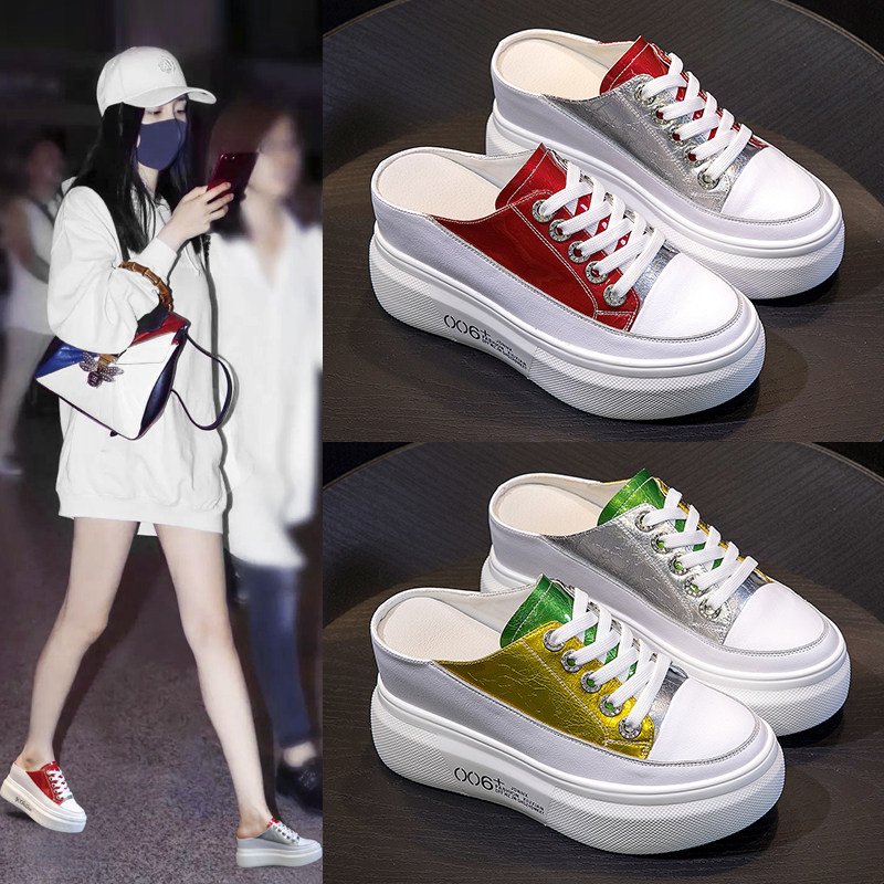 European station all-match Baotou half slippers women's outer wear 2022 summer thick bottom heightening lazy sandals casual small white shoes