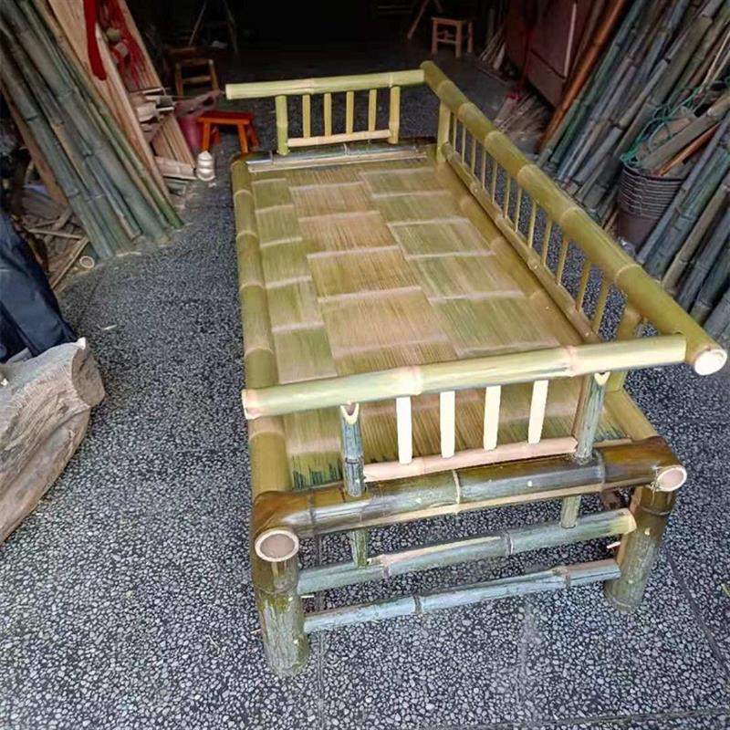 Handmade Bamboo Fence Bed, Formaldehyde-Free Bamboo Bed, Bamboo Luohan Bed, Chinese Zen Style Home Bamboo Sofa Bed with Fence