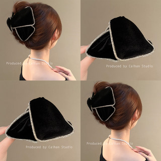 柏林街头~高级黑色水钻贝壳抓夹轻奢后脑勺盘发鲨鱼夹旅行发卡