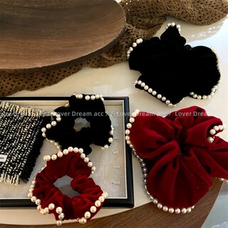 富家千金感~法式仿珍珠丝绒发绳女复古大肠发圈丸子头绳旅行发卡