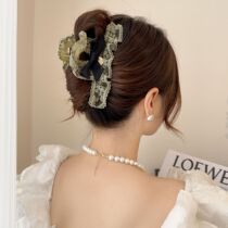 Spring Wave Green~ Retro Lace Grab Clamp 2024 New Sweet Pearl Strap Hair Rope Define Crush Frame Clip Clip