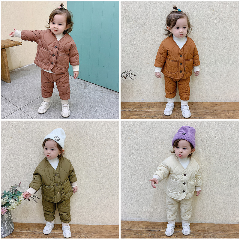 Children's clothing infant cotton coat suit 1 year old 3 baby thin cotton liner children's cotton coat home clothes autumn and winter cotton jacket