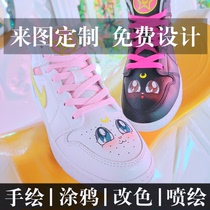 DIY sneakers customized AJ1 graffiti girls gift cute black and white cat Star Delu theme AF1 hand-painted shoes color change