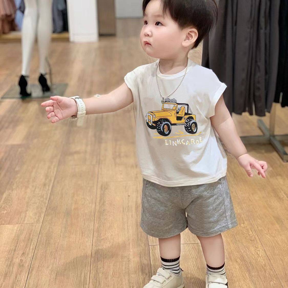 kids summer pure cotton cartoon t shirt and shorts two piece outfit set
