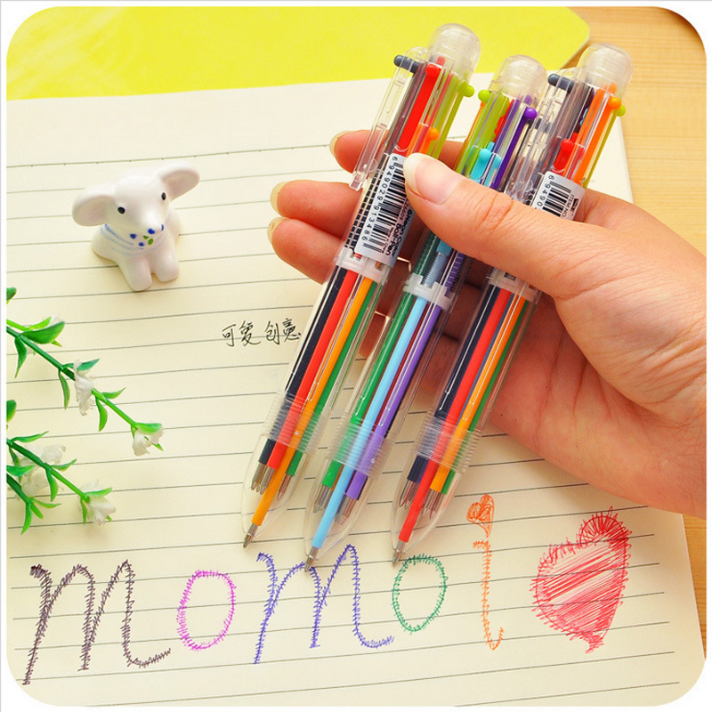 Creative stationery cartoon six-color ballpoint pen Cornetto color ballpoint pen multifunctional press color oil pen wholesale