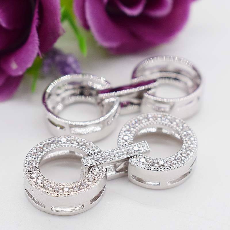 Vòng tay ngọc trai mạ vàng và đính kim cương bằng bạc 925 sterling bạc Ba hàng khóa đơn và hai hàng - Vòng đeo tay Clasp vòng đá