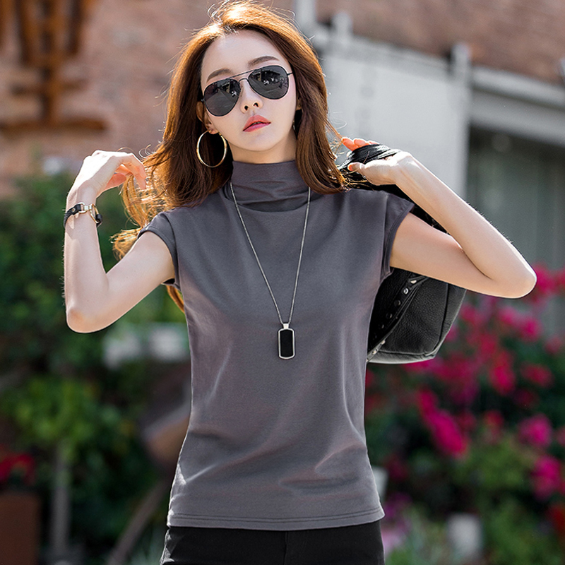 Half-Turtleneck Sleeveless T-Shirt for Women, Loose Vest, 2026 New Spring Pure Cotton Base Shirt, Stylish Short-Sleeve European-Style Top