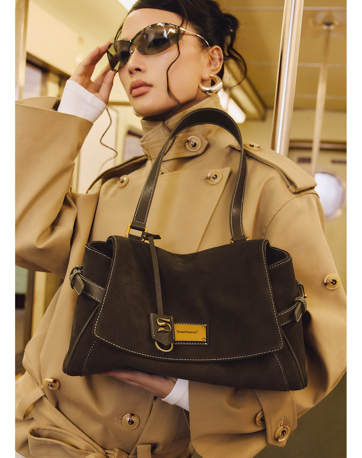 SmoSmos Mocha Suede Flap-Top Shoulder Bag