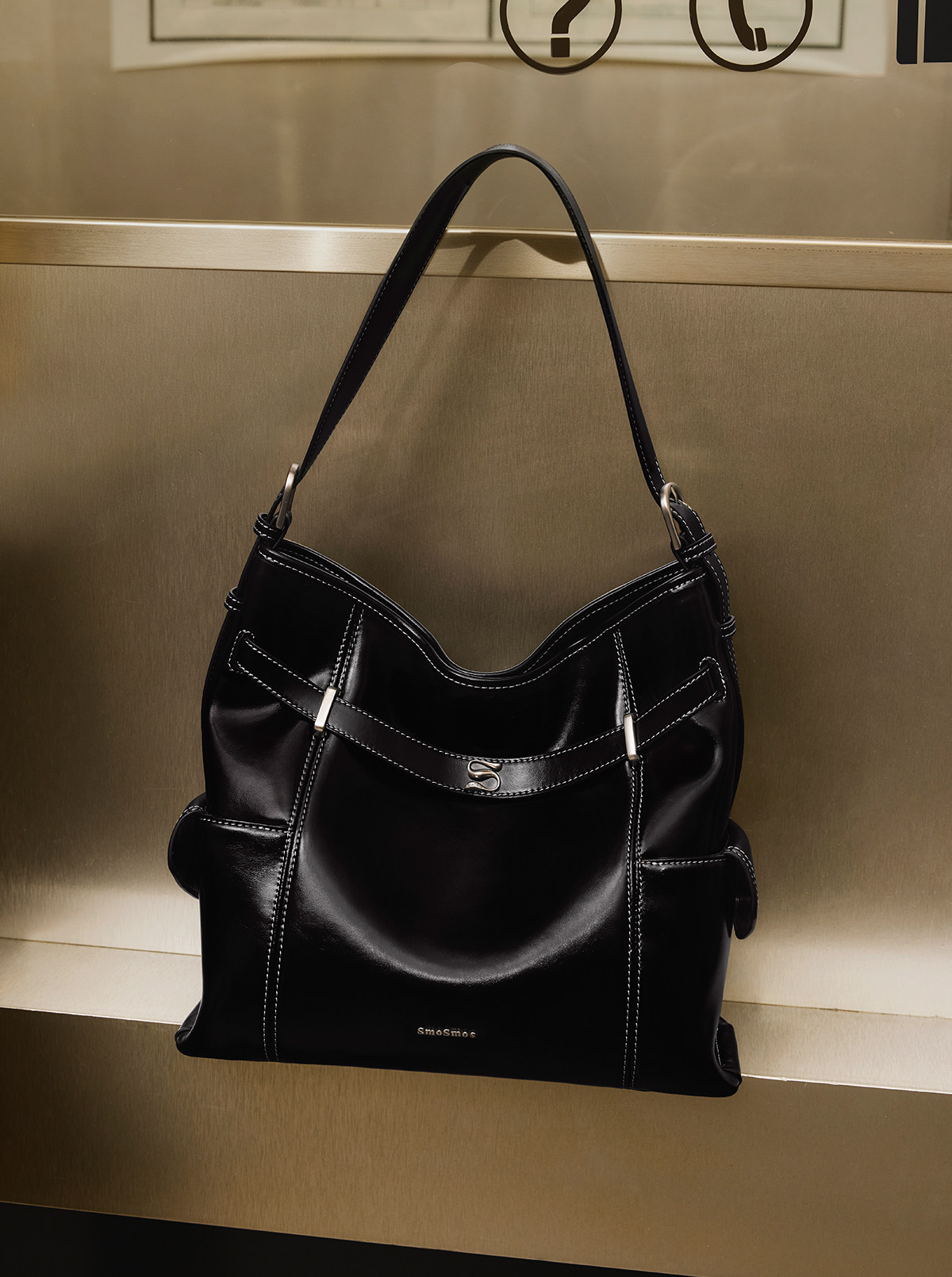 SmoSmos Black Cowhide Bucket Shoulder Bag