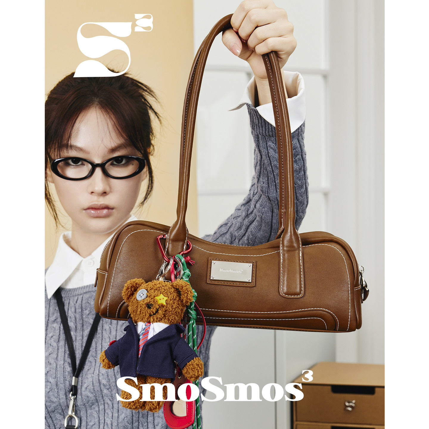SmoSmos【ボクシングバッグ2.0】ホットドッグバッグ オリジナル牛革 ブラウン 脇下 レディース ニッチ バゲット ショルダーバッグ