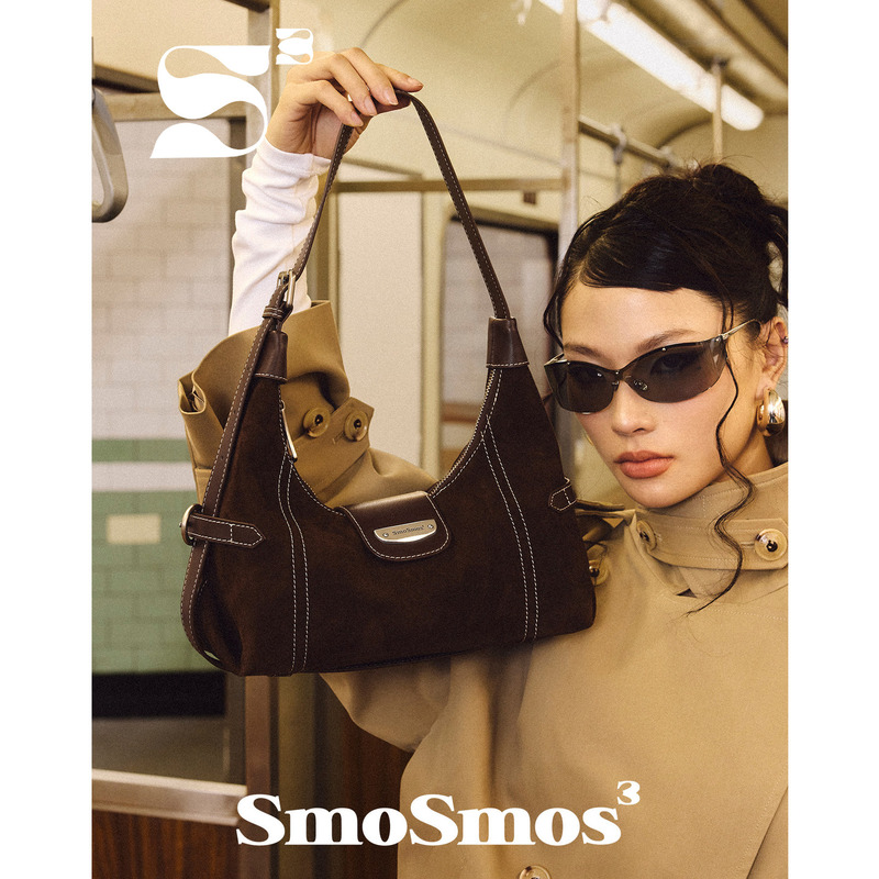 Smosmos【Libra 4.0】Early Autumn Original Vintage Suede Crossbody Hobo Bag Underarm Shoulder Bag Coffee Color