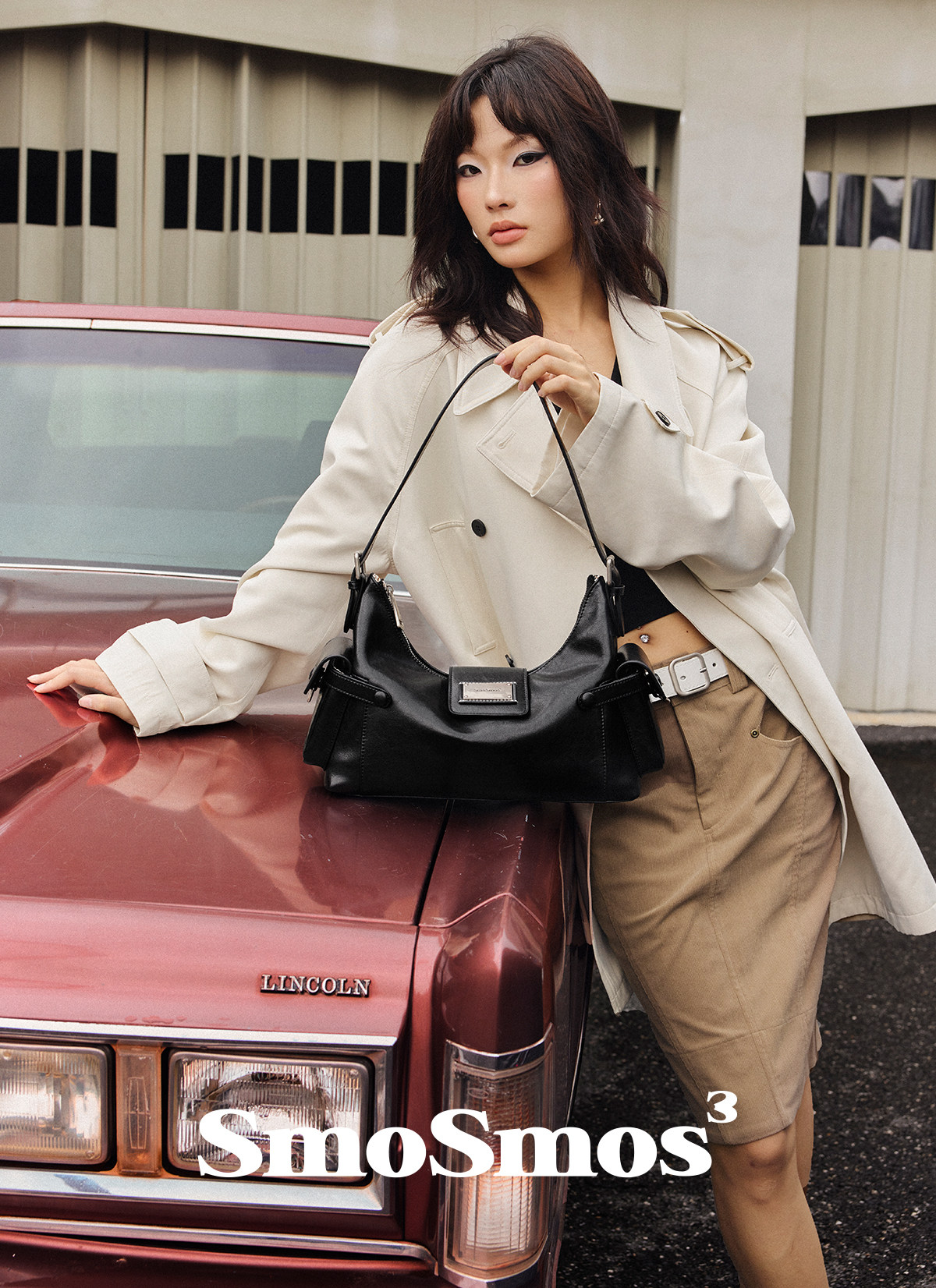SmoSmos Black Leather Zip-Top Hobo Shoulder Bag